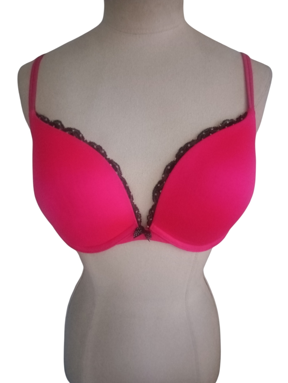 Victorias Secret Very Sexy Push-Up Bra Hot Pink Black Lace Trim  Size 34DD